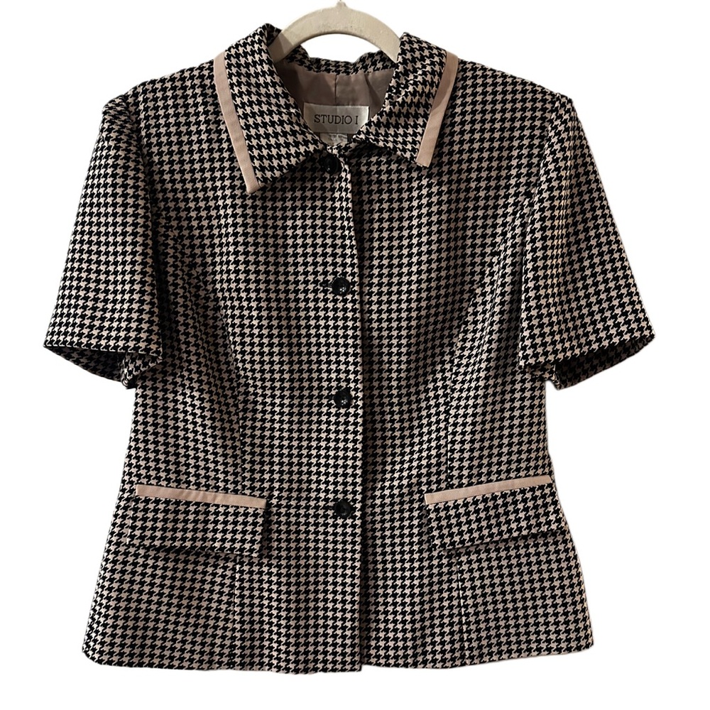 Vintage‎ Studio 1 houndstooth black and white short sleeve blazer size 10